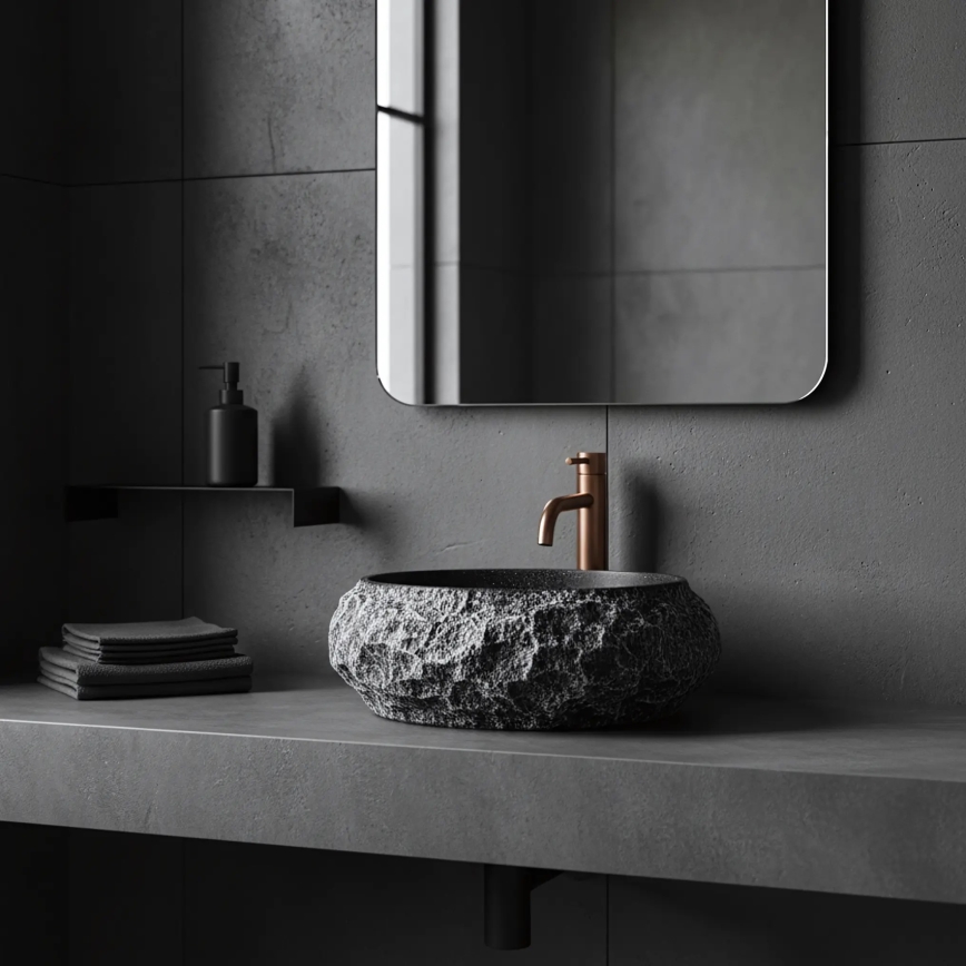 REA-U0634 - Umyvadlo na desku MIKA GABRO 38x50 cm černá/imitace kamene