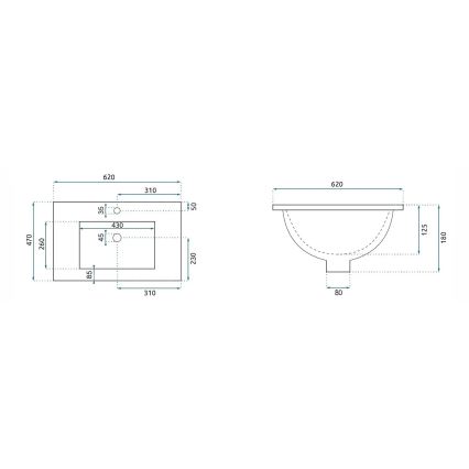 REA-U0786 - Zápustné umyvadlo DAFNE 47x62 cm keramika/lesklá bílá