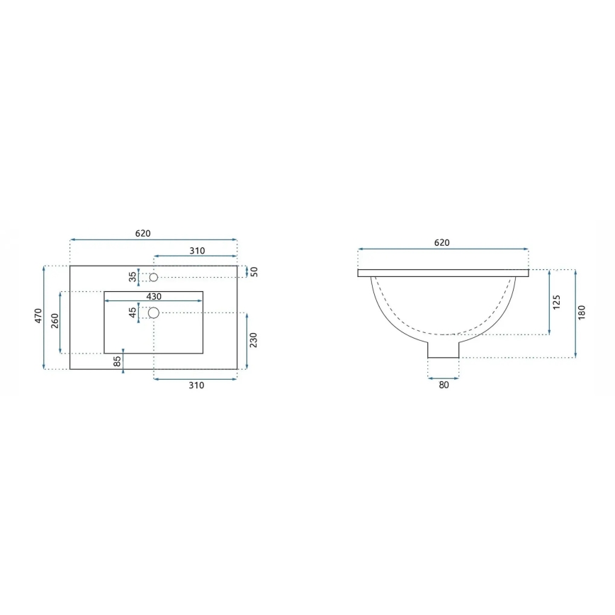 REA-U0786 - Zápustné umyvadlo DAFNE 47x62 cm keramika/lesklá bílá