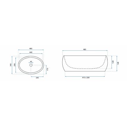 REA-U1020 - Umyvadlo na desku LINDA 34x48,5 cm keramika/imitace kamene