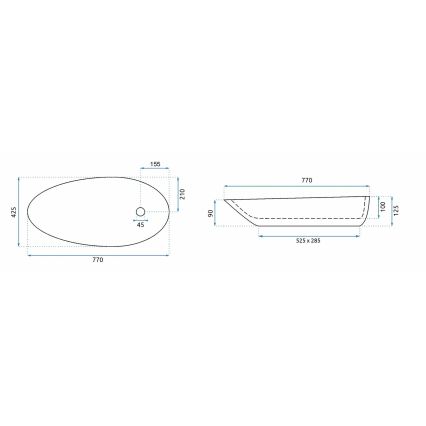 REA-U1500 - Umyvadlo na desku GRETA 42,5x77 cm keramika/lesklá bílá