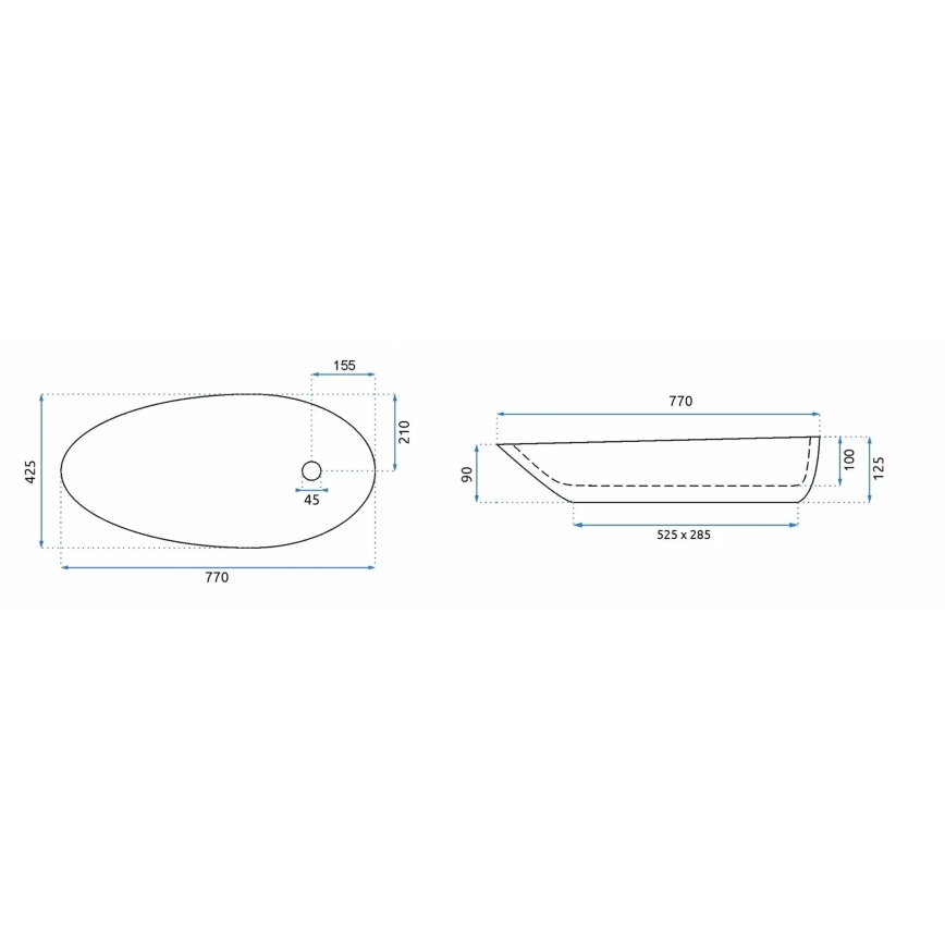 REA-U1500 - Umyvadlo na desku GRETA 42,5x77 cm keramika/lesklá bílá
