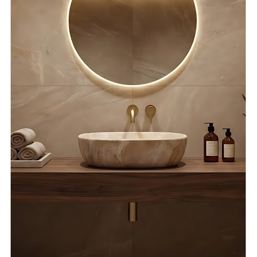 REA-U3000 - Umyvadlo na desku AMELIA 34,5x48 cm keramika/béžová/imitace kamene