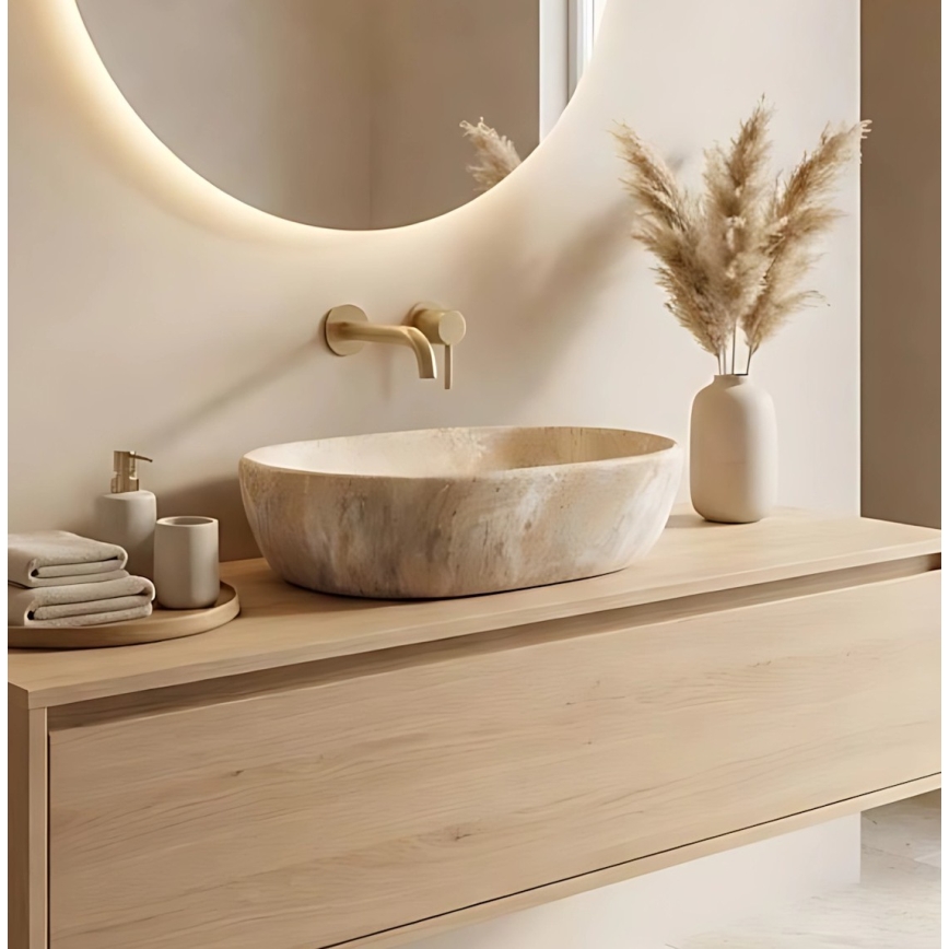REA-U3000 - Umyvadlo na desku AMELIA 34,5x48 cm keramika/béžová/imitace kamene