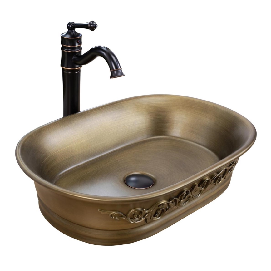 REA-U3305 -  Umyvadlo na desku WILMA RUSTIC 38x55 cm keramika/měděná