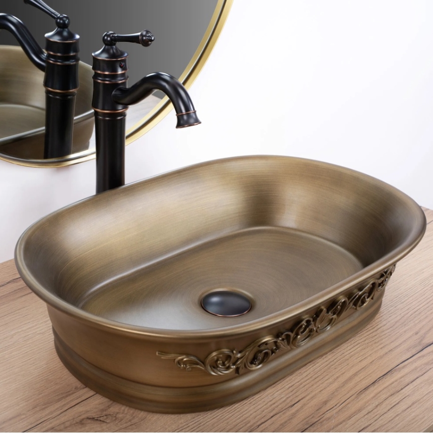 REA-U3305 -  Umyvadlo na desku WILMA RUSTIC 38x55 cm keramika/měděná