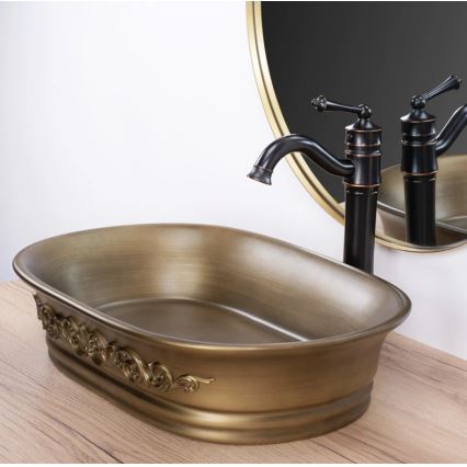 REA-U3305 -  Umyvadlo na desku WILMA RUSTIC 38x55 cm keramika/měděná