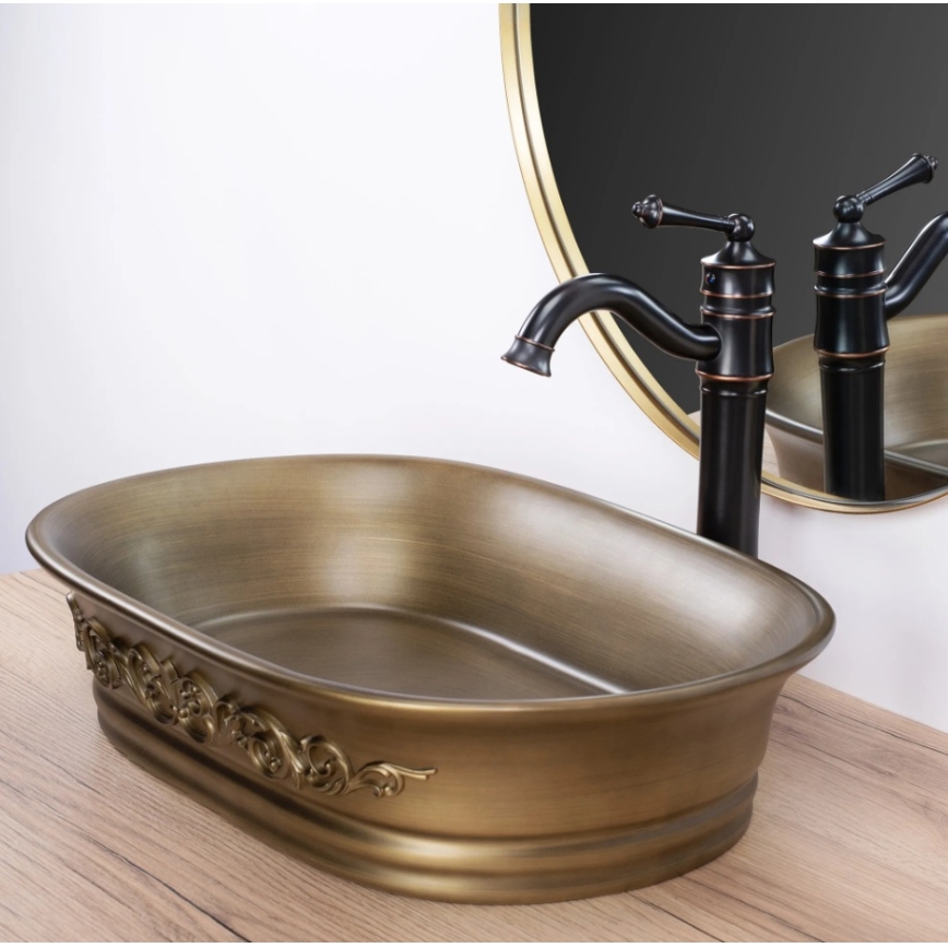 REA-U3305 -  Umyvadlo na desku WILMA RUSTIC 38x55 cm keramika/měděná