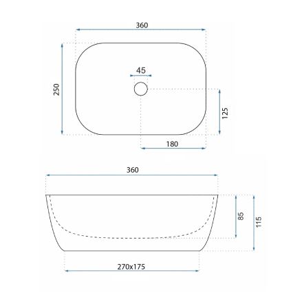 REA-U3321 - Umyvadlo na desku BELINDA MINI 25x36 cm keramika/šedá/imitace kamene