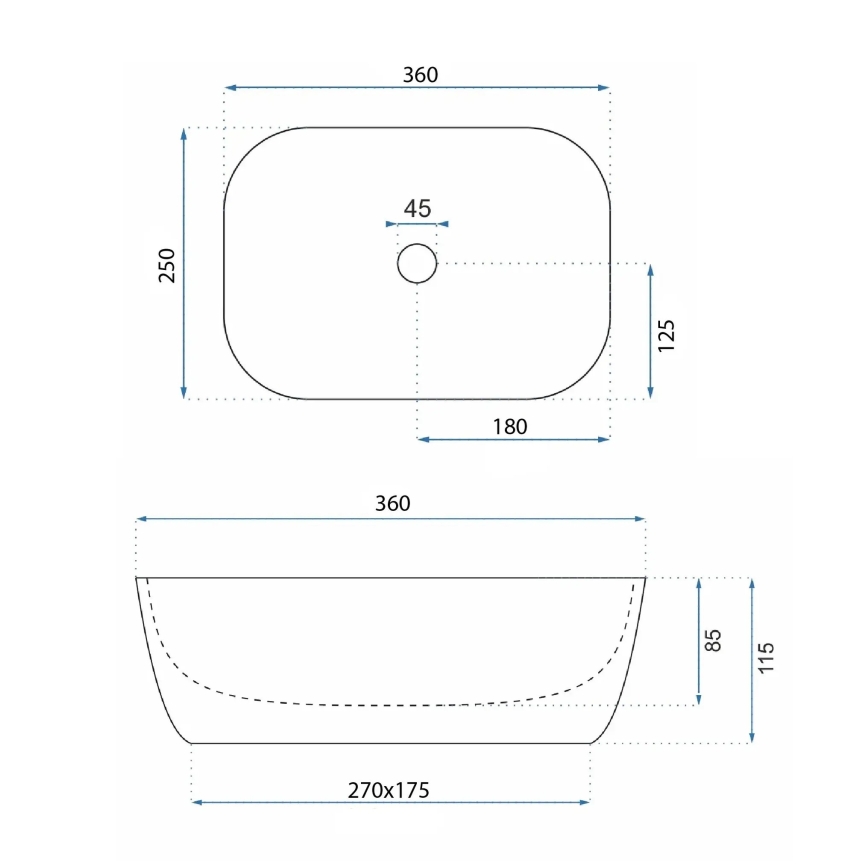 REA-U3321 - Umyvadlo na desku BELINDA MINI 25x36 cm keramika/šedá/imitace kamene