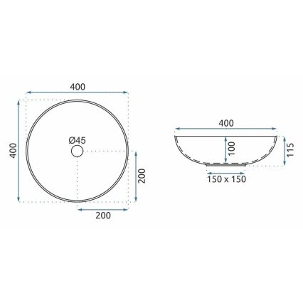 REA-U3608 - Umyvadlo na desku JULIANA 40 cm keramika/bílá/modrá