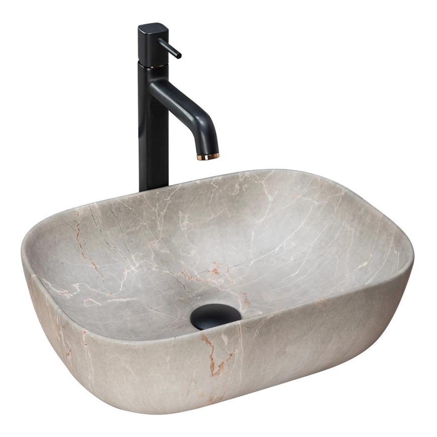 REA-U3802 - Umyvadlo na desku LIVIA 33,5x46,5 cm keramika/šedá/dekor mramoru
