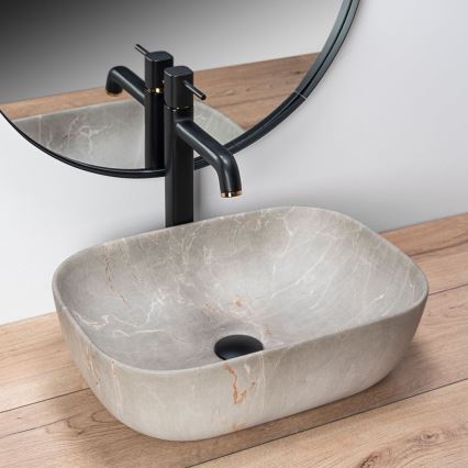 REA-U3802 - Umyvadlo na desku LIVIA 33,5x46,5 cm keramika/šedá/dekor mramoru