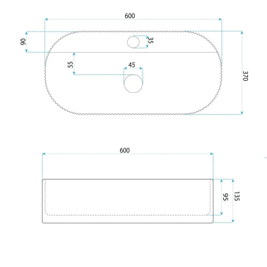 REA-U4002 - Umyvadlo na desku MARCELA 37x60 cm keramika/lesklá bílá