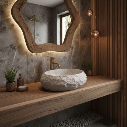 REA-U4332 - Umyvadlo na desku MIKA 38x50 cm béžová/šedá/imitace kamene