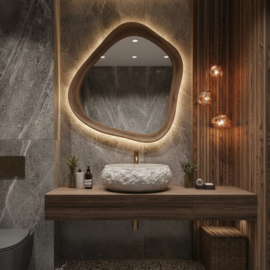 REA-U4332 - Umyvadlo na desku MIKA 38x50 cm béžová/šedá/imitace kamene