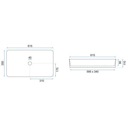 REA-U4800 - Umyvadlo na desku DENIS 35x61,5 cm keramika/lesklá bílá