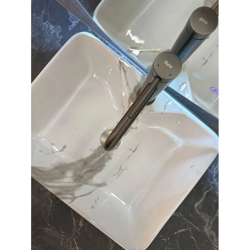 REA-U5052 - Umyvadlo na desku KELLY 38x49 cm keramika/bílá/dekor mramoru