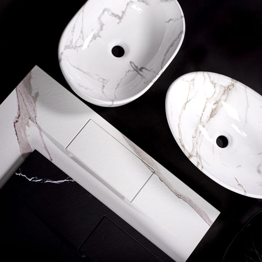 REA-U5052 - Umyvadlo na desku KELLY 38x49 cm keramika/bílá/dekor mramoru