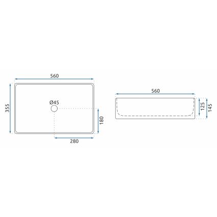 REA-U5055 - Umyvadlo na desku BERTA 35,5x56 cm keramika/lesklá bílá