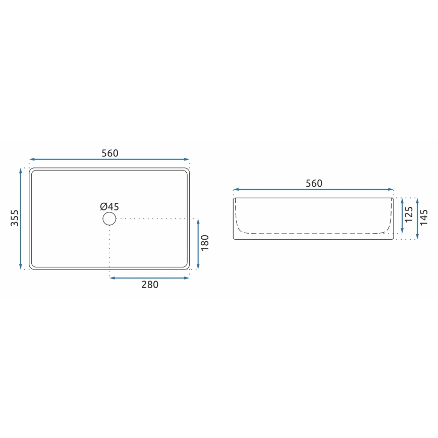REA-U5055 - Umyvadlo na desku BERTA 35,5x56 cm keramika/lesklá bílá