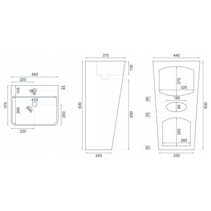 REA-U5637 - Volně stojící umyvadlo ARIS 37,5x44 cm keramika/lesklá bílá