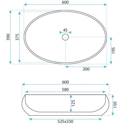 REA-U5660 - Umyvadlo na desku MAYA 39x60 cm keramika/lesklá bílá