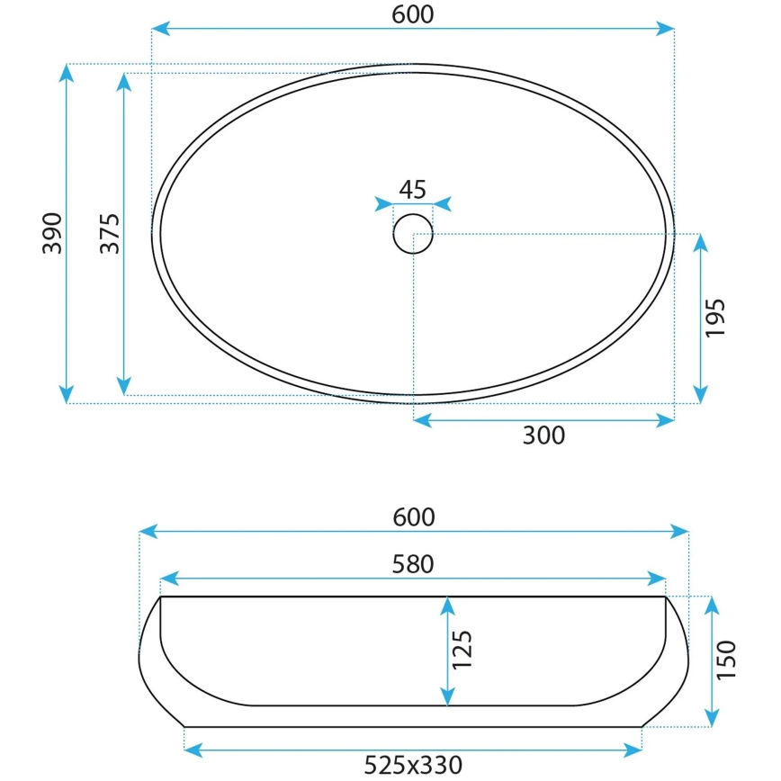 REA-U5660 - Umyvadlo na desku MAYA 39x60 cm keramika/lesklá bílá