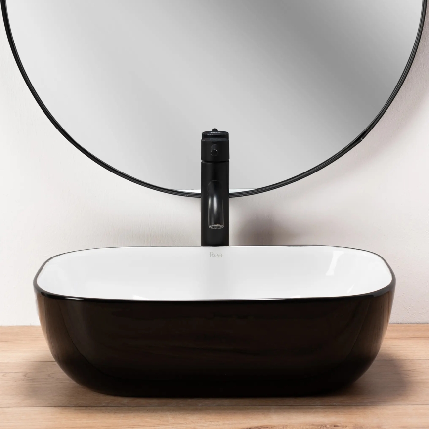 REA-U6332 - Umyvadlo na desku BELINDA 33x46,5 cm keramika/černá/bílá