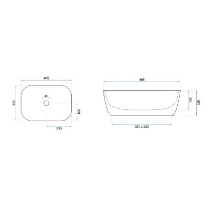 REA-U6332 - Umyvadlo na desku BELINDA 33x46,5 cm keramika/černá/bílá