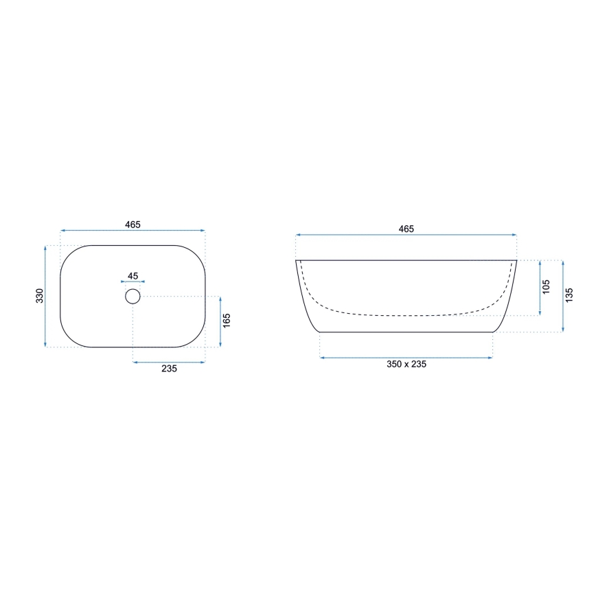 REA-U6332 - Umyvadlo na desku BELINDA 33x46,5 cm keramika/černá/bílá