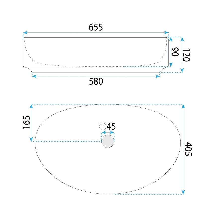 REA-U6371 - Umyvadlo na desku JOANA 40,5x65,5 cm keramika/lesklá bílá