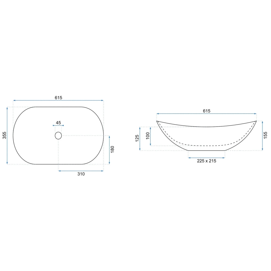 REA-U6373 - Umyvadlo na desku ROYAL 35,5x61,5 cm keramika/modrá
