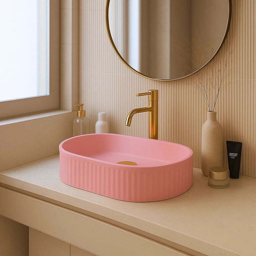 REA-U6376 - Umyvadlo na desku VANDA 31x49 cm keramika/matná růžová