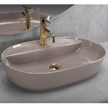 REA-U6381 - Umyvadlo na desku AURA 41x61 cm keramika/lesklá hnědá
