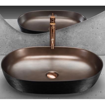 REA-U6383 - Umyvadlo na desku CLEO 41x60,5 cm keramika/černá/kartáčovaná měď