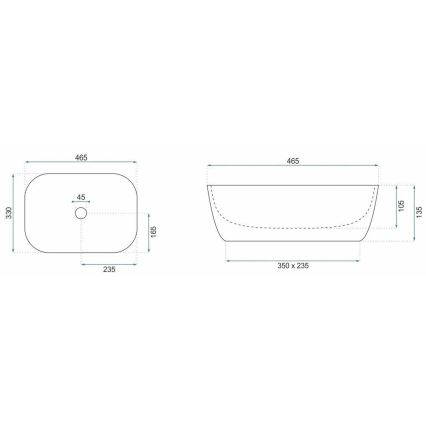 REA-U6384 - Umyvadlo na desku BELINDA 33x46,5 cm keramika/černá/hnědá