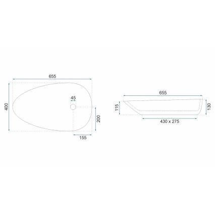 REA-U6501 - Umyvadlo na desku GRETA 40x65,5 cm keramika/imitace kamene