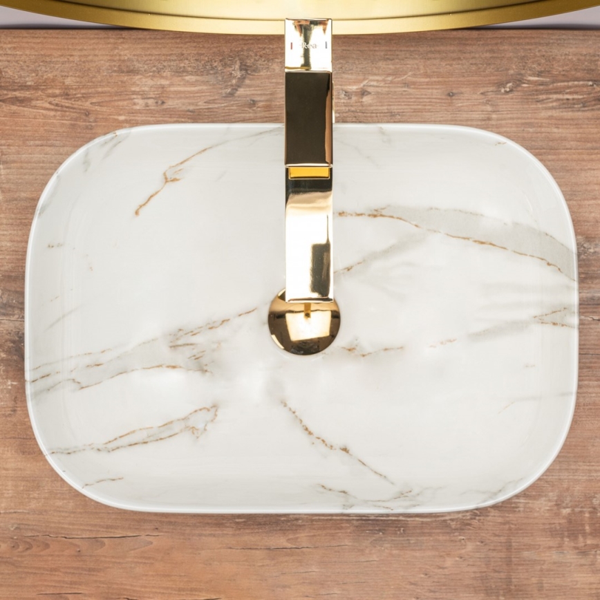 REA-U6596 - Umyvadlo na desku BELINDA 33,5x46,5 cm keramika/dekor mramoru