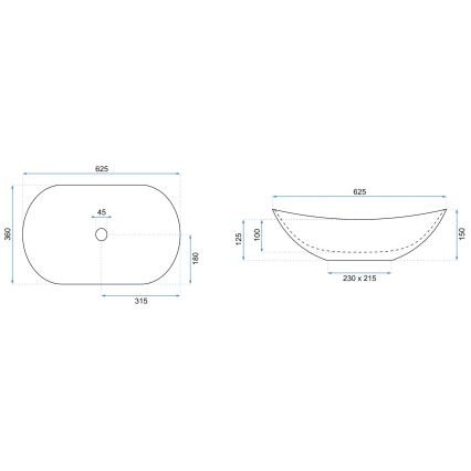 REA-U6600 - Umyvadlo na desku ROYAL 36x62,5 cm keramika/bílá/černá