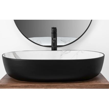 REA-U6625 - Umyvadlo na desku CLEO 41x60,5 cm keramika/černá/bílá/dekor mramoru