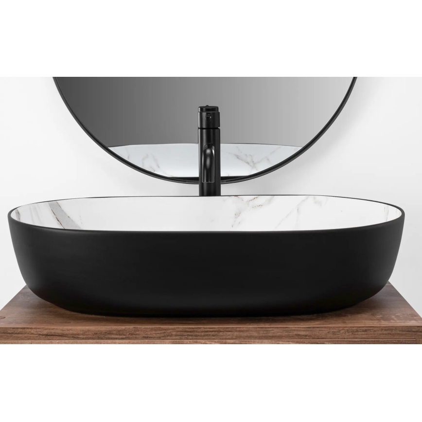 REA-U6625 - Umyvadlo na desku CLEO 41x60,5 cm keramika/černá/bílá/dekor mramoru