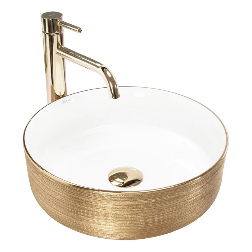 REA-U6630 - Umyvadlo na desku SAMI pr. 36 cm keramika/bílá/broušená zlatá