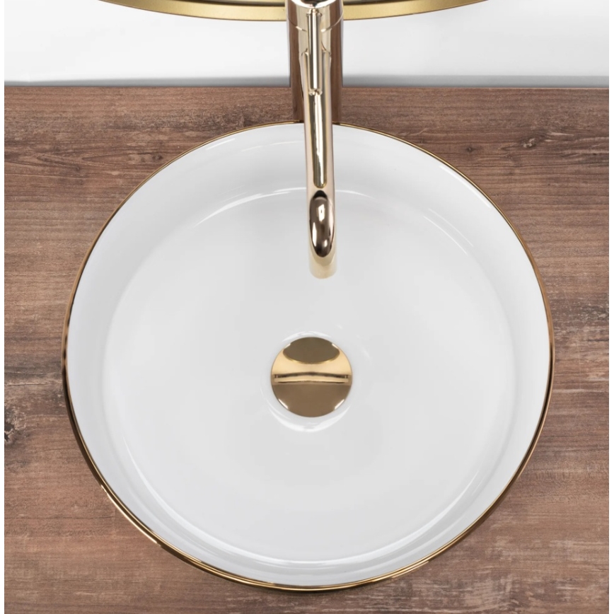REA-U6630 - Umyvadlo na desku SAMI pr. 36 cm keramika/bílá/broušená zlatá