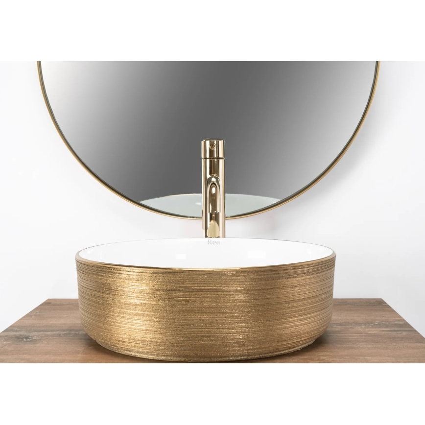 REA-U6630 - Umyvadlo na desku SAMI pr. 36 cm keramika/bílá/broušená zlatá