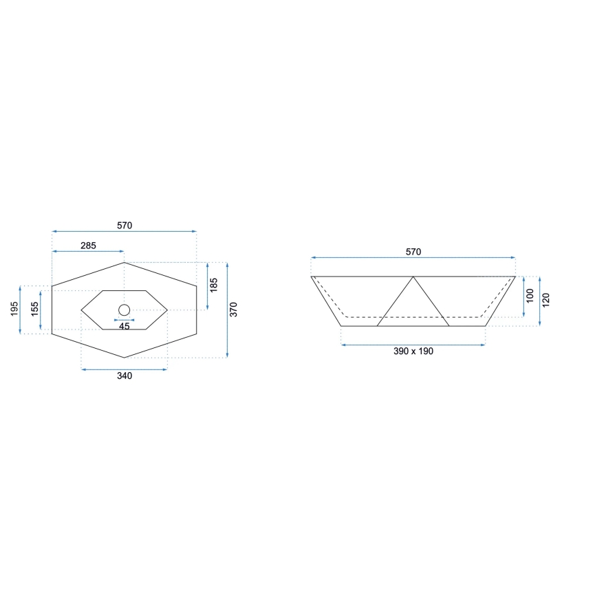 REA-U6643 - Umyvadlo na desku VEGAS 37x57 cm keramika/lesklá bílá