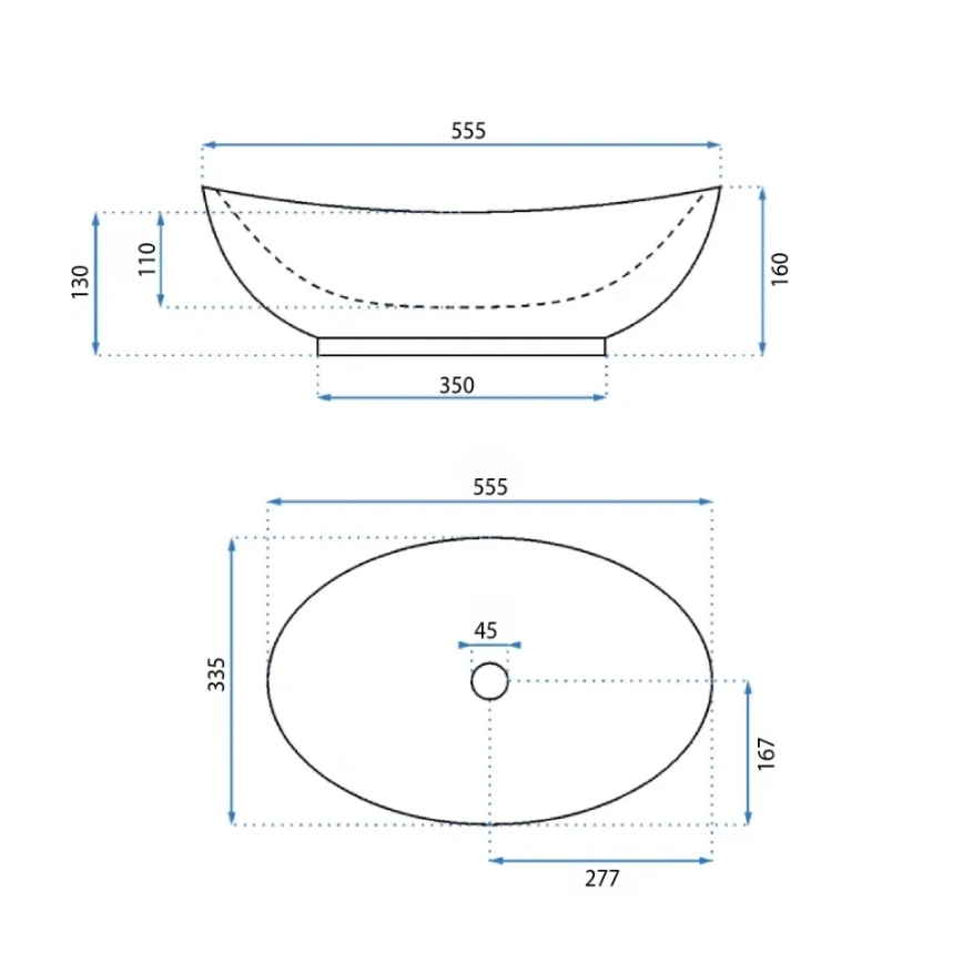 REA-U6801 - Umyvadlo na desku KATE 33,5x55,5 cm keramika/lesklá bílá