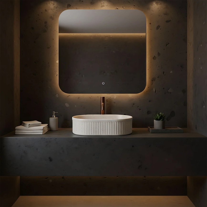 REA-U7342 - Umyvadlo na desku VANDA 31x49 cm keramika/béžová/imitace kamene