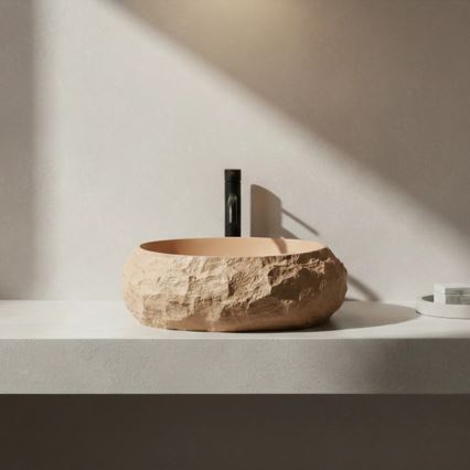 REA-U7348 - Umyvadlo na desku MIKA 38x50 cm oranžová/béžová/imitace kamene