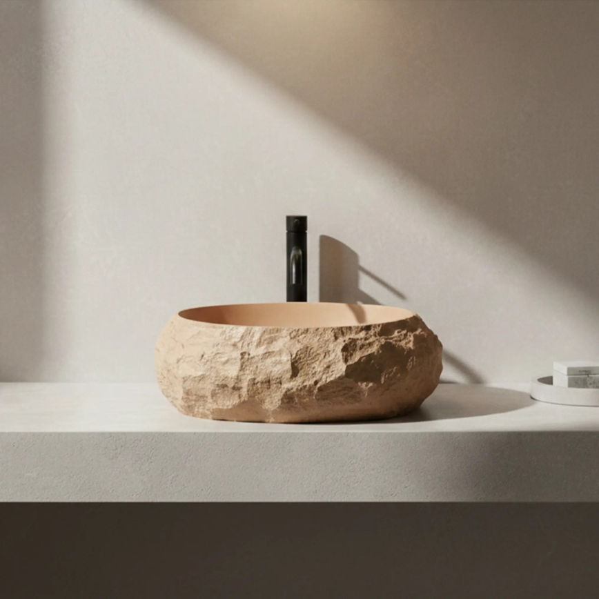 REA-U7348 - Umyvadlo na desku MIKA 38x50 cm oranžová/béžová/imitace kamene